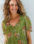 Robe courte imprimé floral, voile fils brillants (kaki / rose)