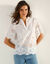Blouse col tunisien manches courtes, broderie anglaise (blanc)