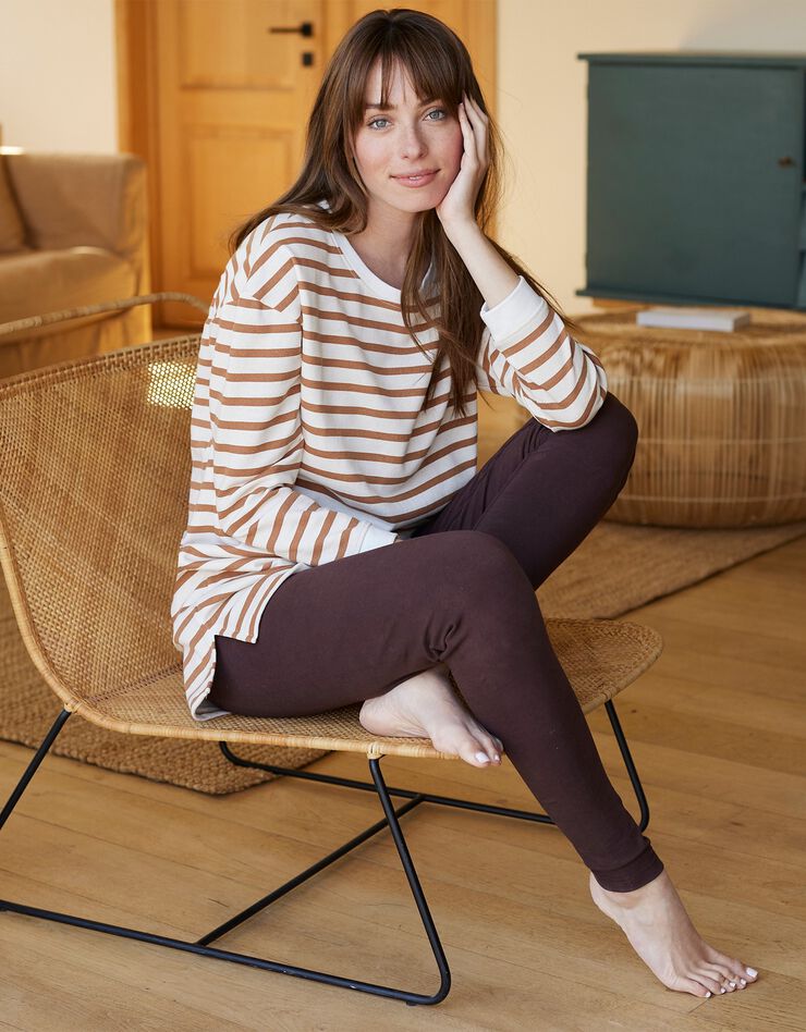 Pyjama molleton rayé avec legging (écru / caramel) Pyjama molleton rayé avec legging (écru / caramel)