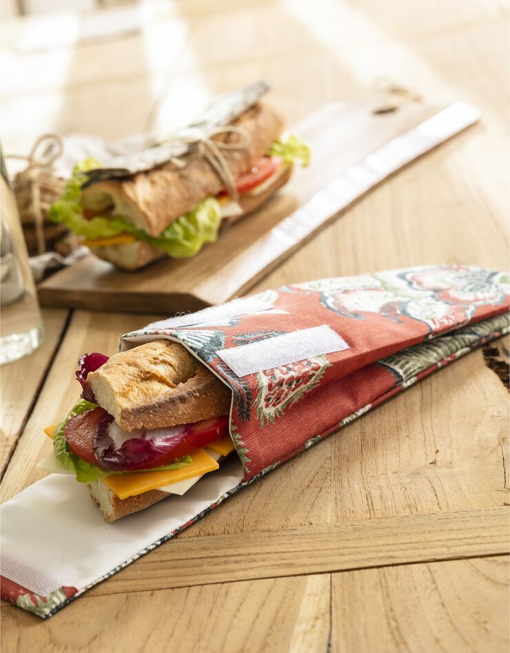 Pochette alimentaire en tissu pour sandwich baguette - collection upcycling (terracotta) Pochette alimentaire en tissu pour sandwich baguette - collection upcycling (terracotta)