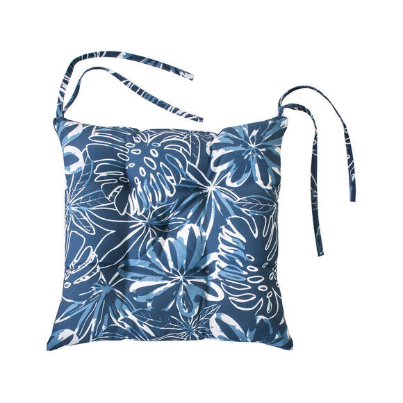 Galette de chaise carr&eacute;e imprim&eacute; fleuri - lot de 2 (bleu)