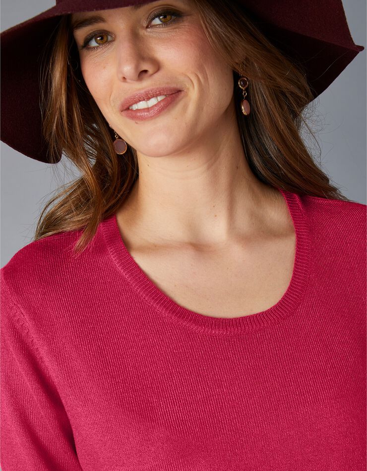 Pull col rond uni toucher cachemire (cerise) Pull col rond uni toucher cachemire (cerise)