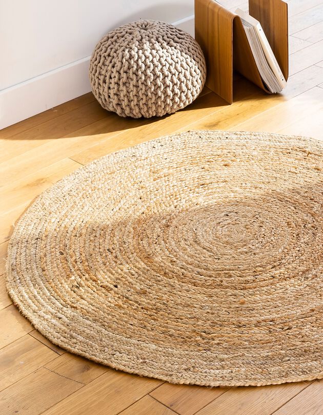 Tapis rond uni en jute (beige)