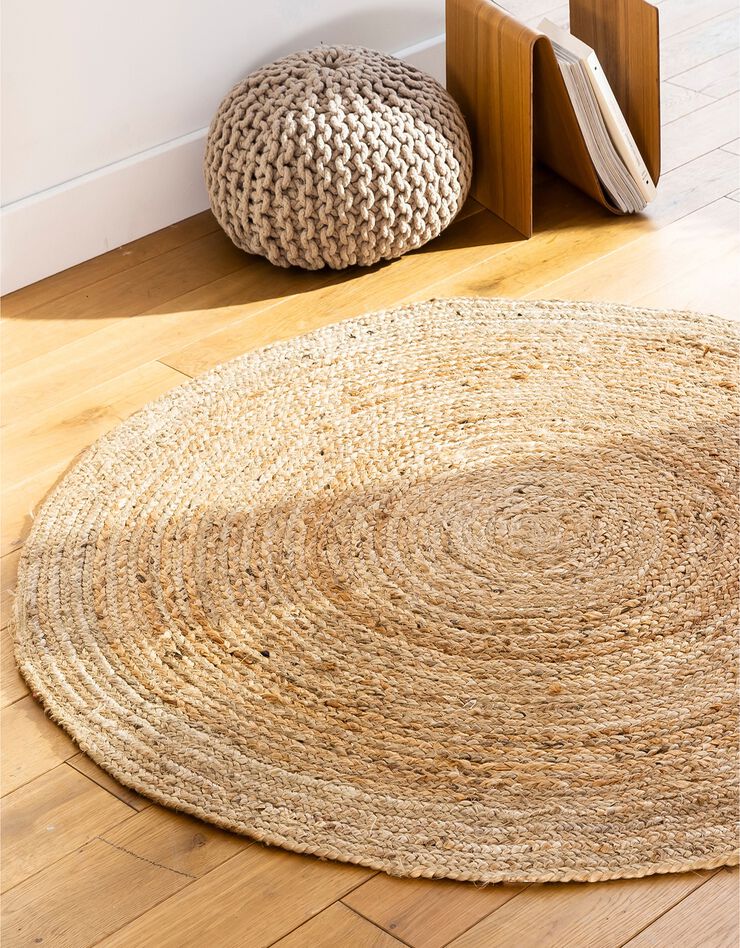 Tapis rond uni en jute (beige) Tapis rond uni en jute (beige)
