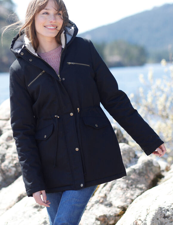Parka déperlante doublée maille polaire (noir)