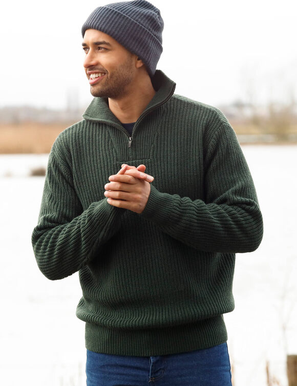 Pull col camionneur côte anglaise 30% laine (vert sapin)