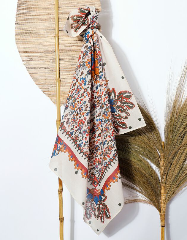 Foulard fabriqué en France imprimé petits motifs, 100 x 100 cm - coton (écru)
