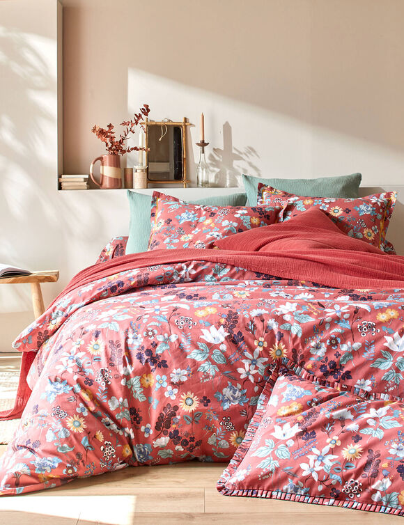 Linge de lit Kelly en coton imprimé floral (bois de rose)
