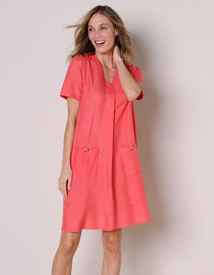 Robe courte évasée unie (corail)