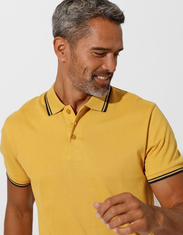 Polo uni maille piquée manches courtes (jaune)