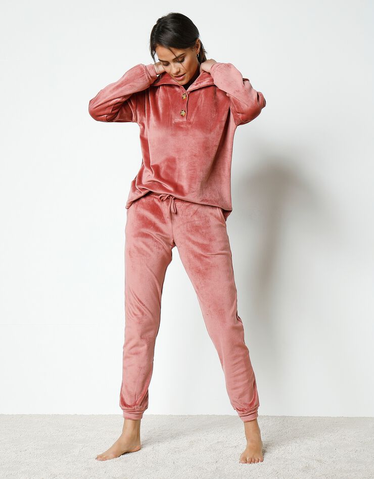 Pyjama velours stretch manches longues col boutonné (bois de rose) Pyjama velours stretch manches longues col boutonné (bois de rose)