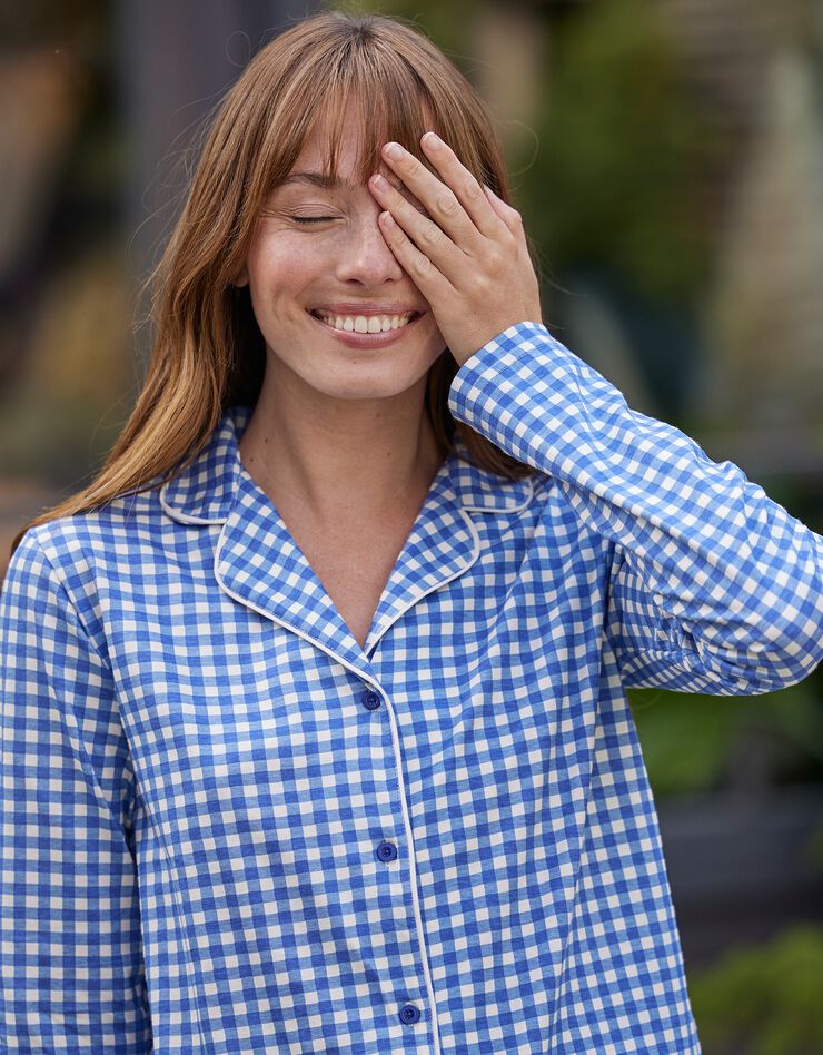 Pyjama imprimé carreaux - col tailleur (bleu)