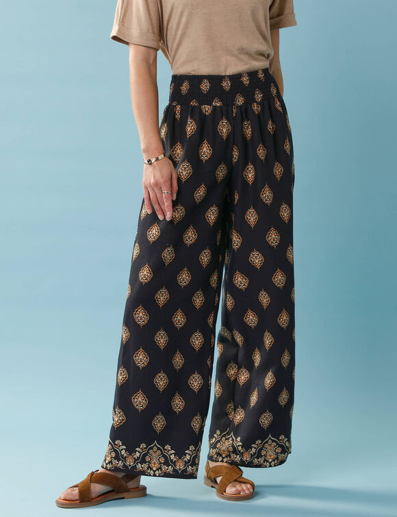 Pantalon imprim&eacute; Sp&eacute;cial Petite fluide (noir / gr&egrave;ge)