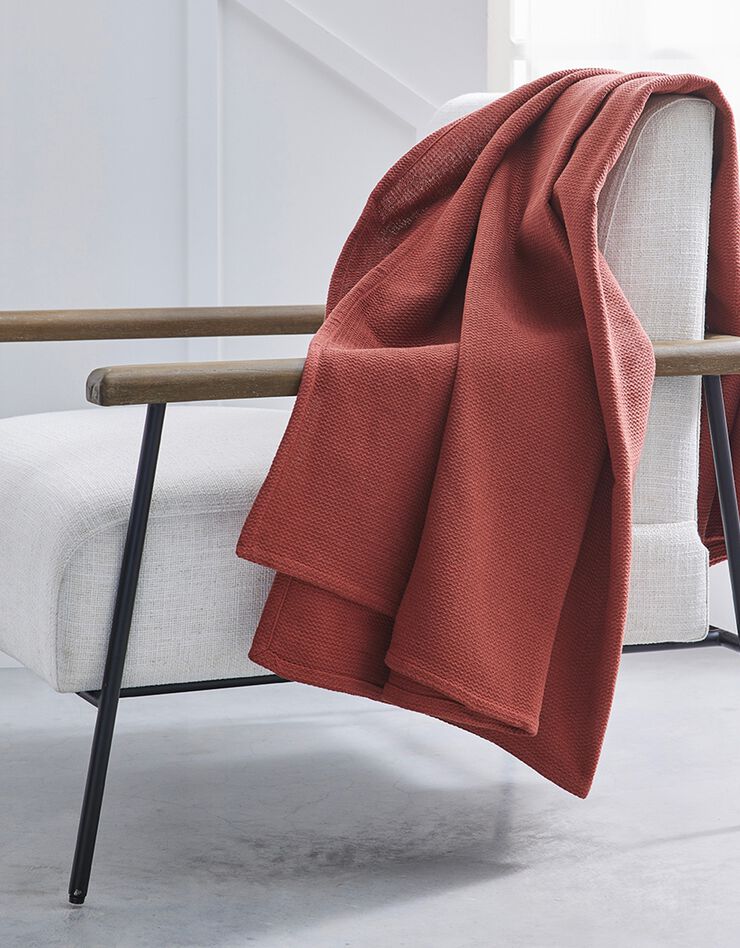 Jeté de canapé ou plaid uni nid d’abeille - coton (terracotta)