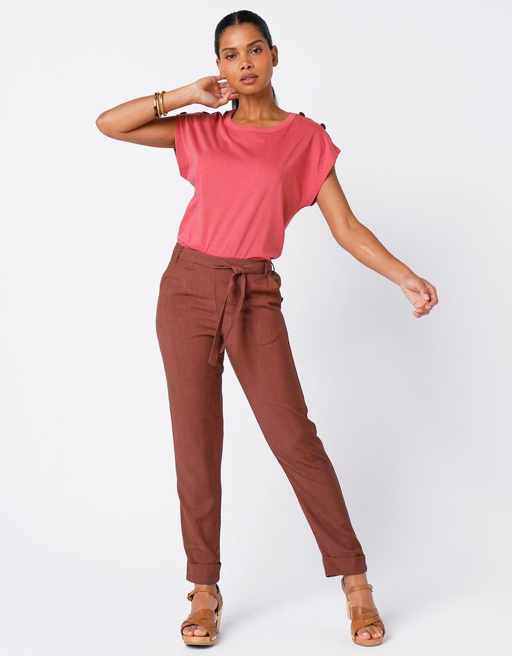 Pantalon 7/8ème fuselée uni, tissu fluide (marron glacé) Pantalon 7/8ème fuselée uni, tissu fluide (marron glacé)
