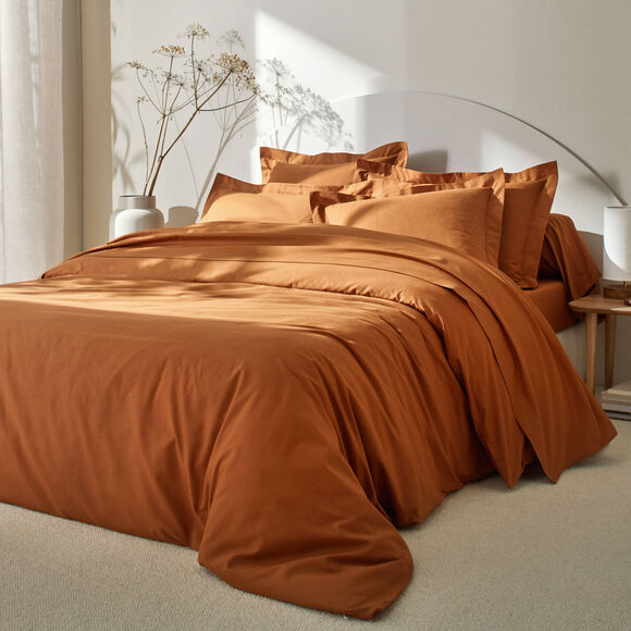 Linge de lit uni polyester-coton Colombine (châtaigne)