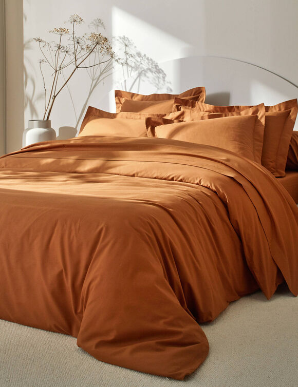 Linge de lit uni polyester-coton Colombine (châtaigne)