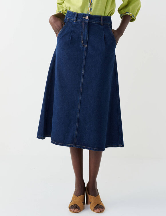 Jupe longue &eacute;vas&eacute;e en jean (stone)