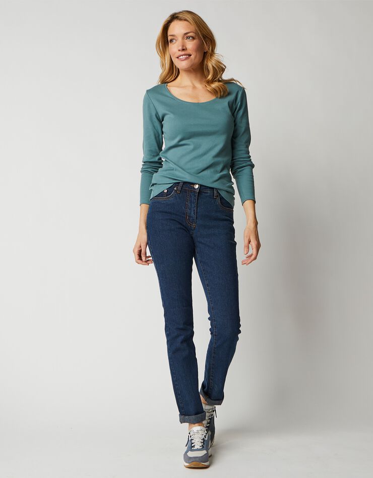 Tee-shirt uni manches longues jersey coton bio (vert foncé)