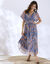 Robe longue voile imprimé (bleu / corail)