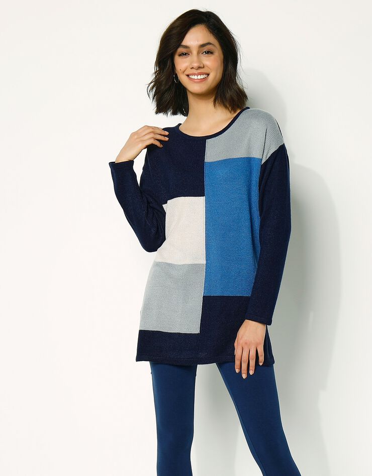 Pull long motifs patch effet graphique. (marine / bleu) Pull long motifs patch effet graphique. (marine / bleu)
