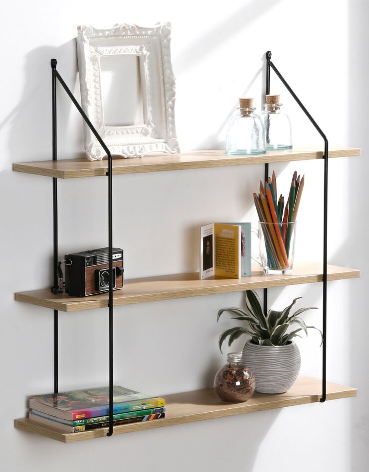 Etagère style industriel métal et bois - 3 tablettes (NOIR/BOIS)