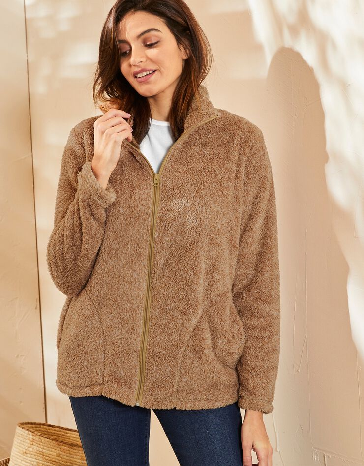 Veste zippée maille peluche (noisette chiné) Veste zippée maille peluche (noisette chiné)