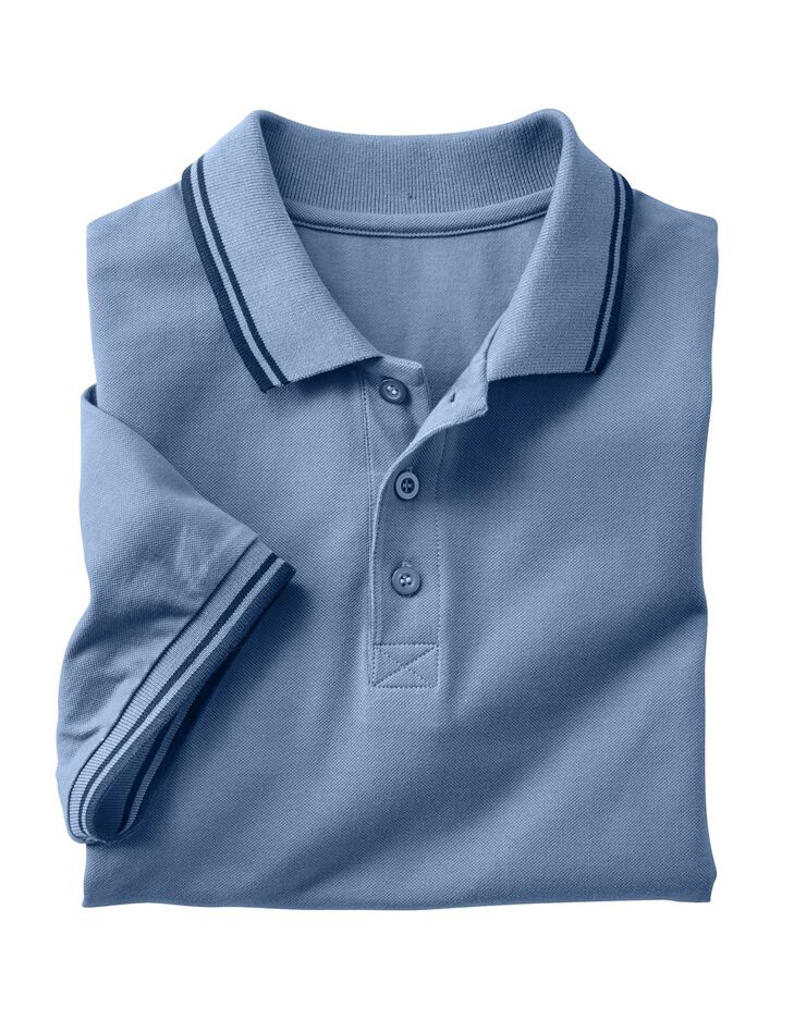 Polo uni maille piquée manches courtes (bleu jean) Polo uni maille piquée manches courtes (bleu jean)