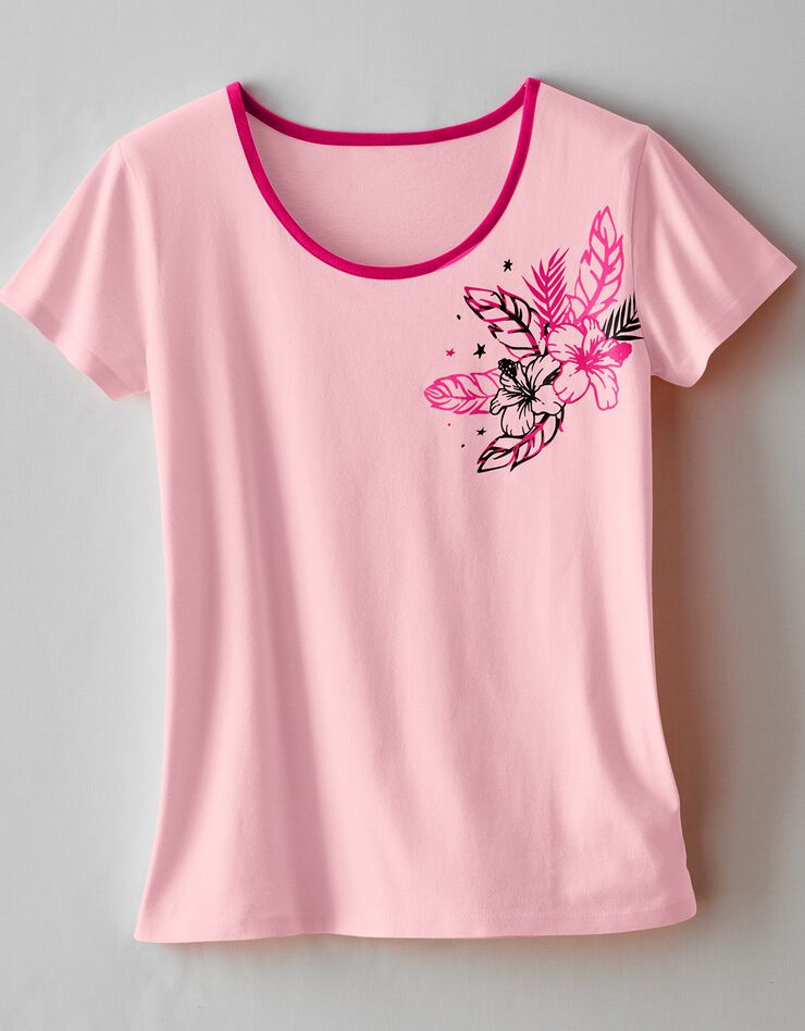 Tee-shirt pyjama manches courtes- imprimé fleuri placé (rose pâle) Tee-shirt pyjama manches courtes- imprimé fleuri placé (rose pâle)