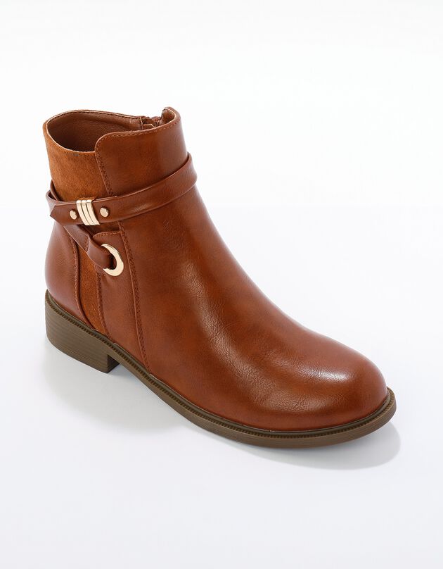 Boots zippées avec bride fantaisie (caramel)