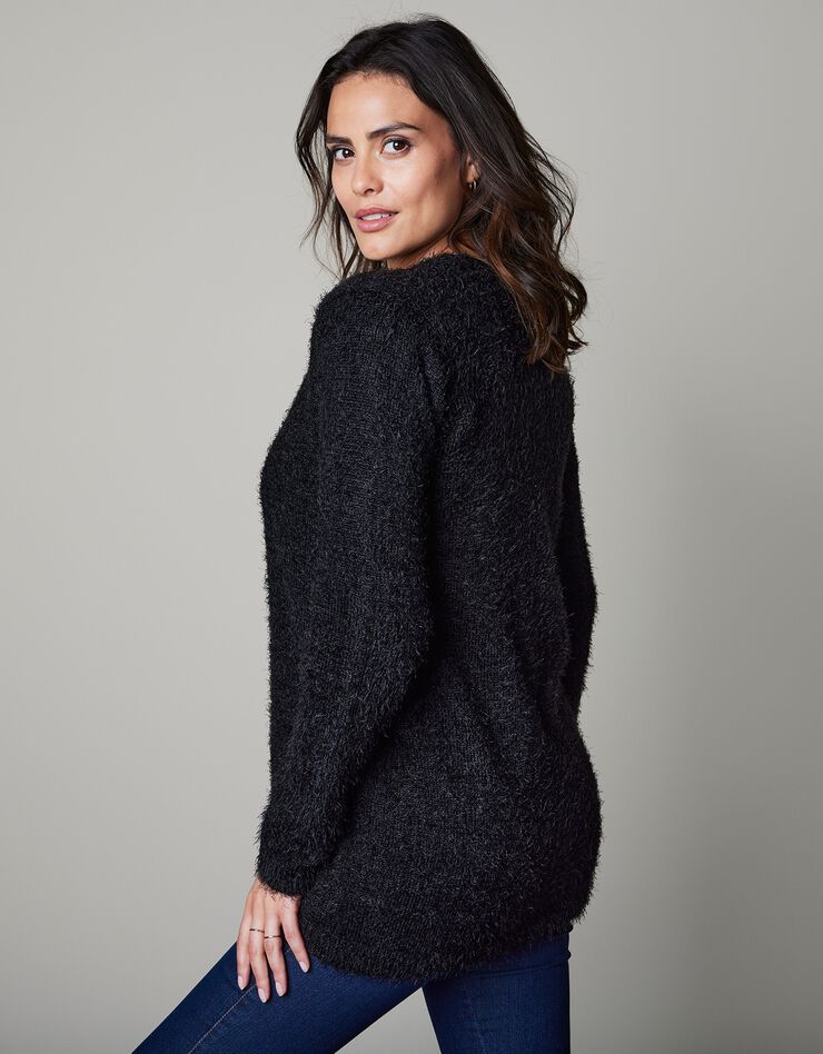 Gilet long en maille poilue (noir)