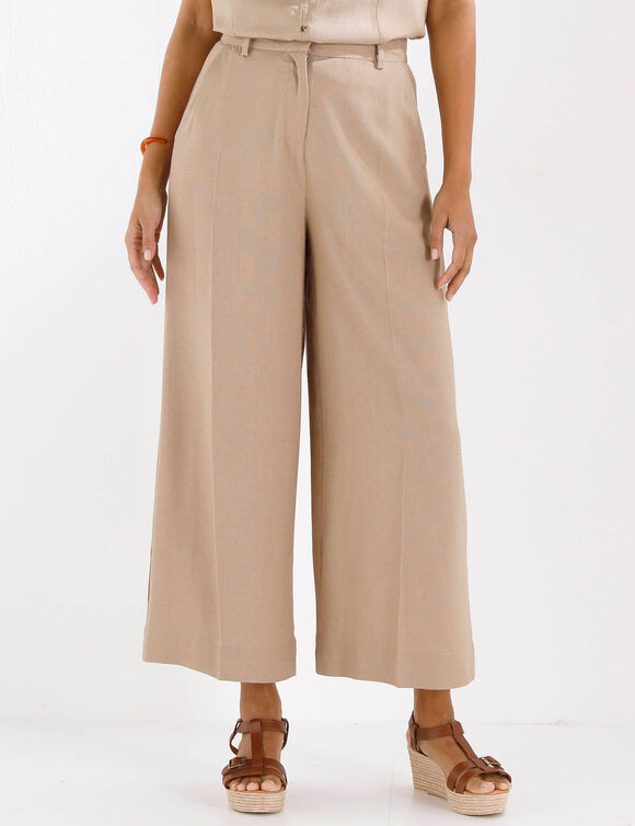 Pantalon effet jupe-culotte, en lin m&eacute;lang&eacute; (taupe)