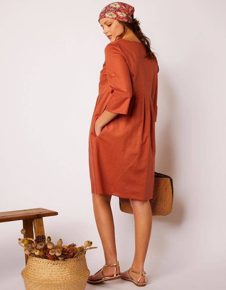 Robe manches 3/4 coton/lin (terracotta) Robe manches 3/4 coton/lin (terracotta)