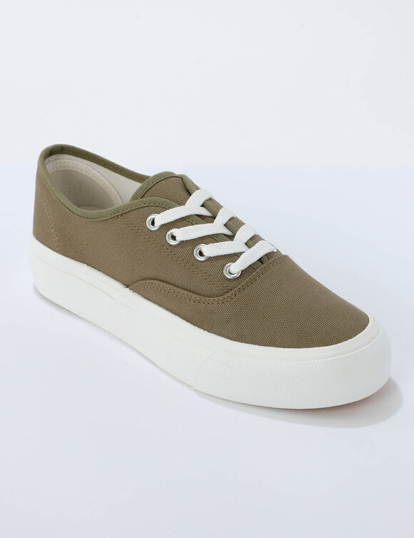 Tennis en toile &agrave; lacets (kaki)
