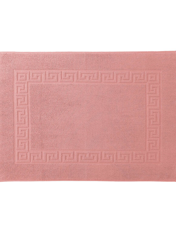 Tapis de bain &eacute;ponge 600 g/m&sup2; liteau motif frise grecque (bois de rose)