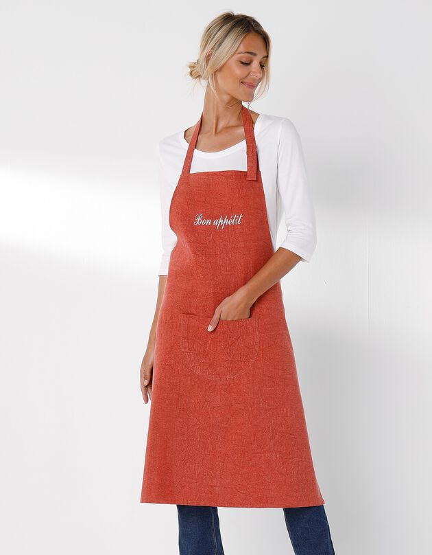 Tablier bavette coton et lin uni personnalisable (terracotta)