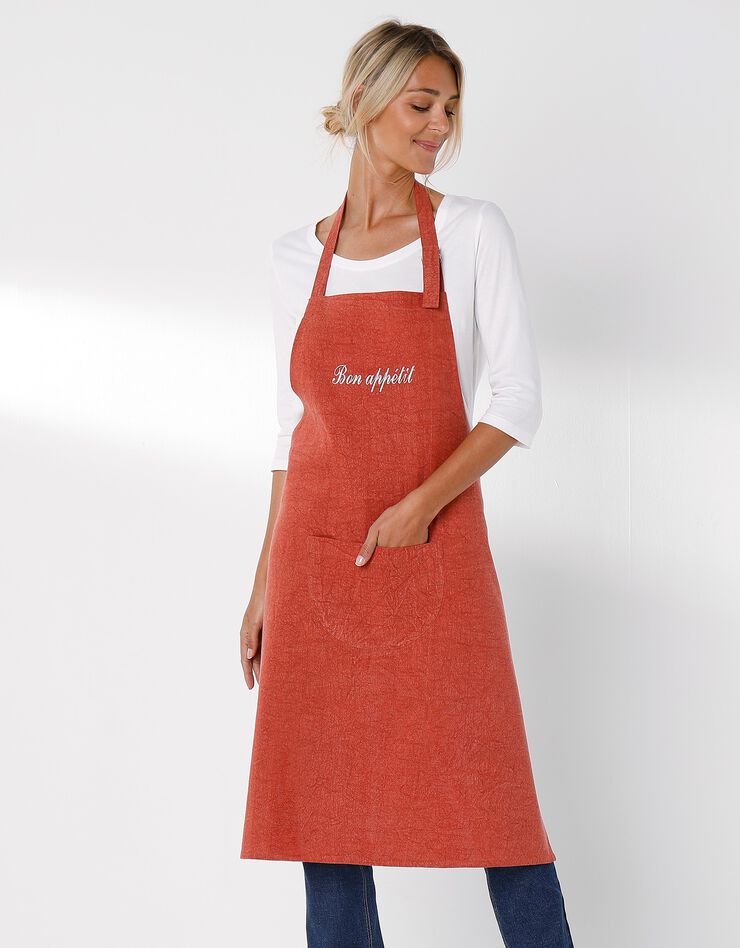 Tablier bavette coton et lin uni personnalisable (terracotta)