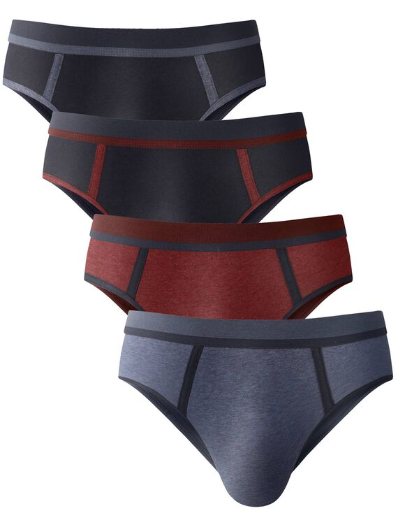 Slip ferm&eacute; coutures contrast&eacute;es, taille haute - lot de 4 (bleu jean + bordeaux)
