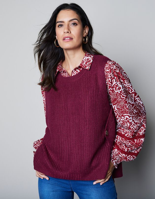 Pull sans manches maille toucher mohair (bordeaux)
