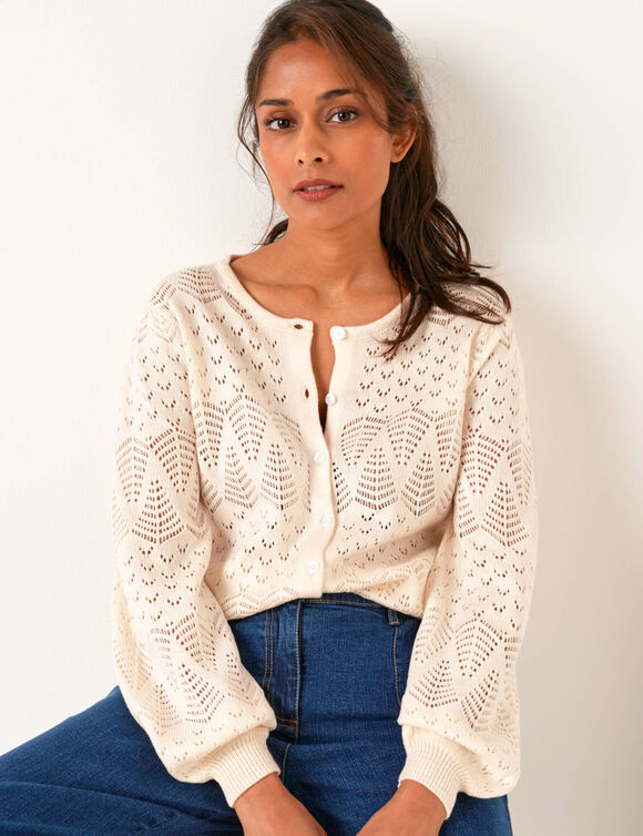 Gilet boutonné, maille pointelle (écru)
