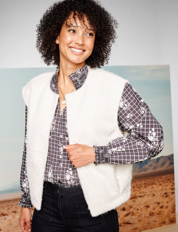 Veste sans manches, maille bouclette (écru)