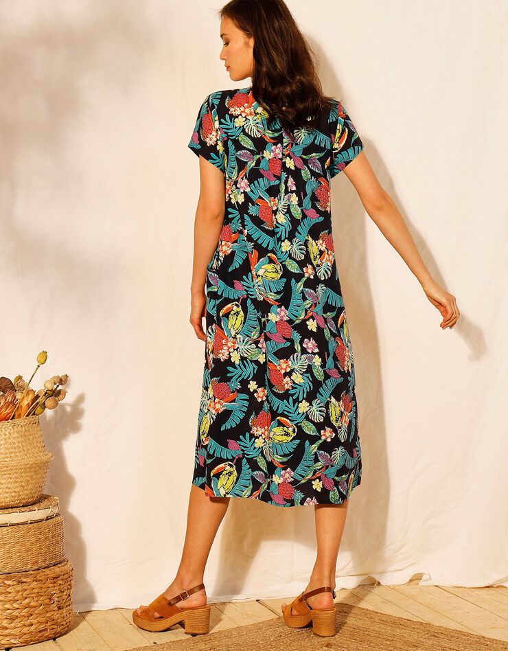 Robe ample en viscose imprimée manches courtes (marine / turquoise) Robe ample en viscose imprimée manches courtes (marine / turquoise)