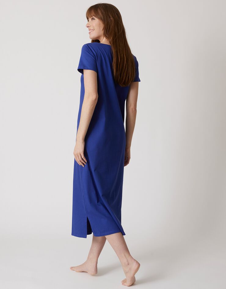 Chemise de nuit longue manches courtes motif «rosaces » (bleu dur)
