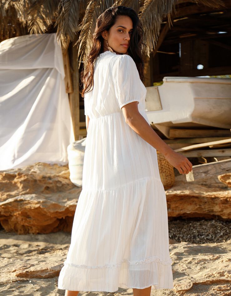 Robe longue volantée unie (blanc) Robe longue volantée unie (blanc)