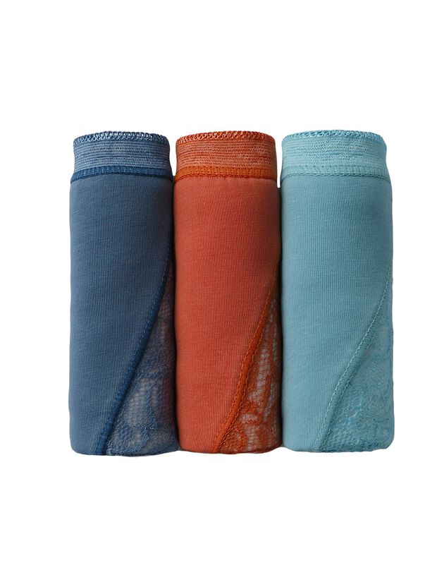 Culotte maxi dentelle - lot de 3 (orange + bleu + bleu canard)
