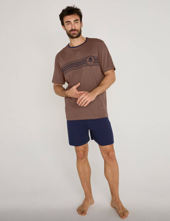 Pyjama short jersey coton manches courtes (taupe / marine)