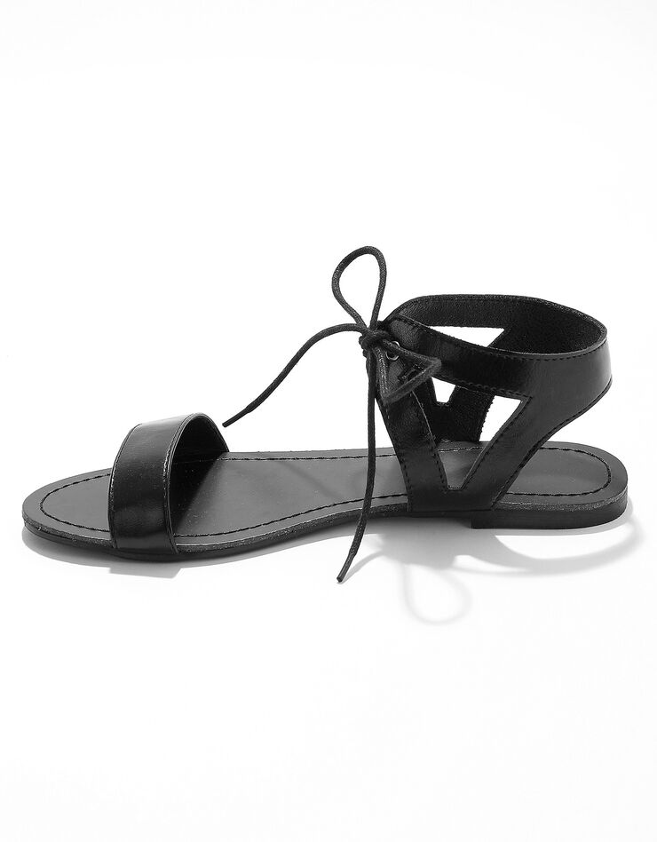 Sandales plates lacées à nouer - uni noir (noir)