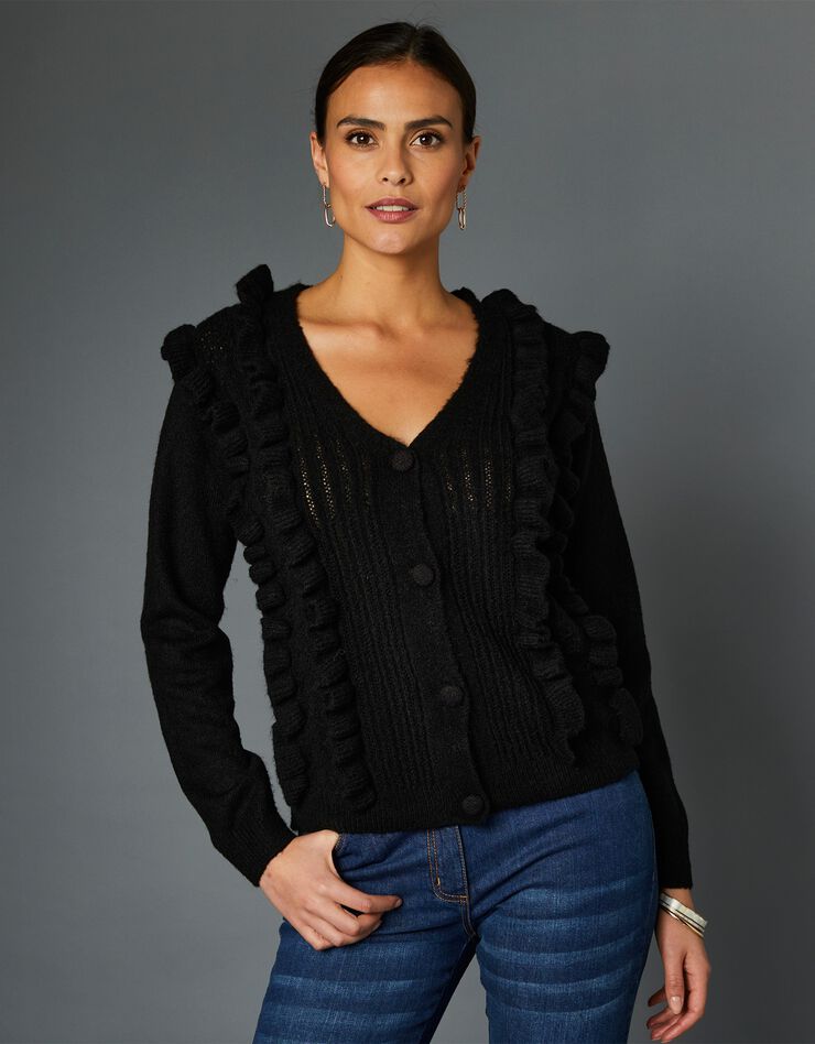 Gilet volanté maille ajourée (noir) Gilet volanté maille ajourée (noir)