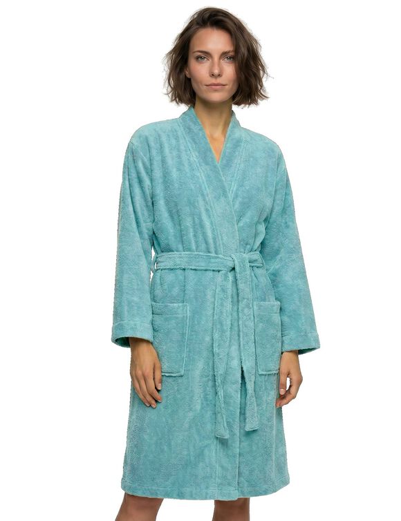 Peignoir court adulte col kimono  - &eacute;ponge bouclette 380 g/m&sup2; (vert d'eau)