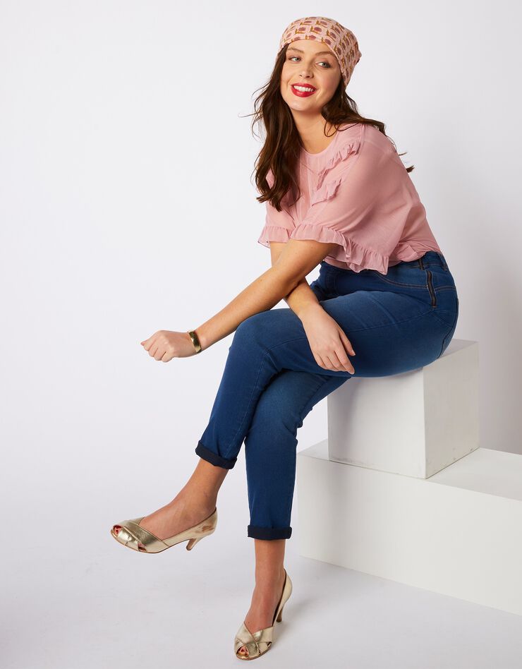 Blouse volantée en voile manches courtes - rose poudré (rose poudré)